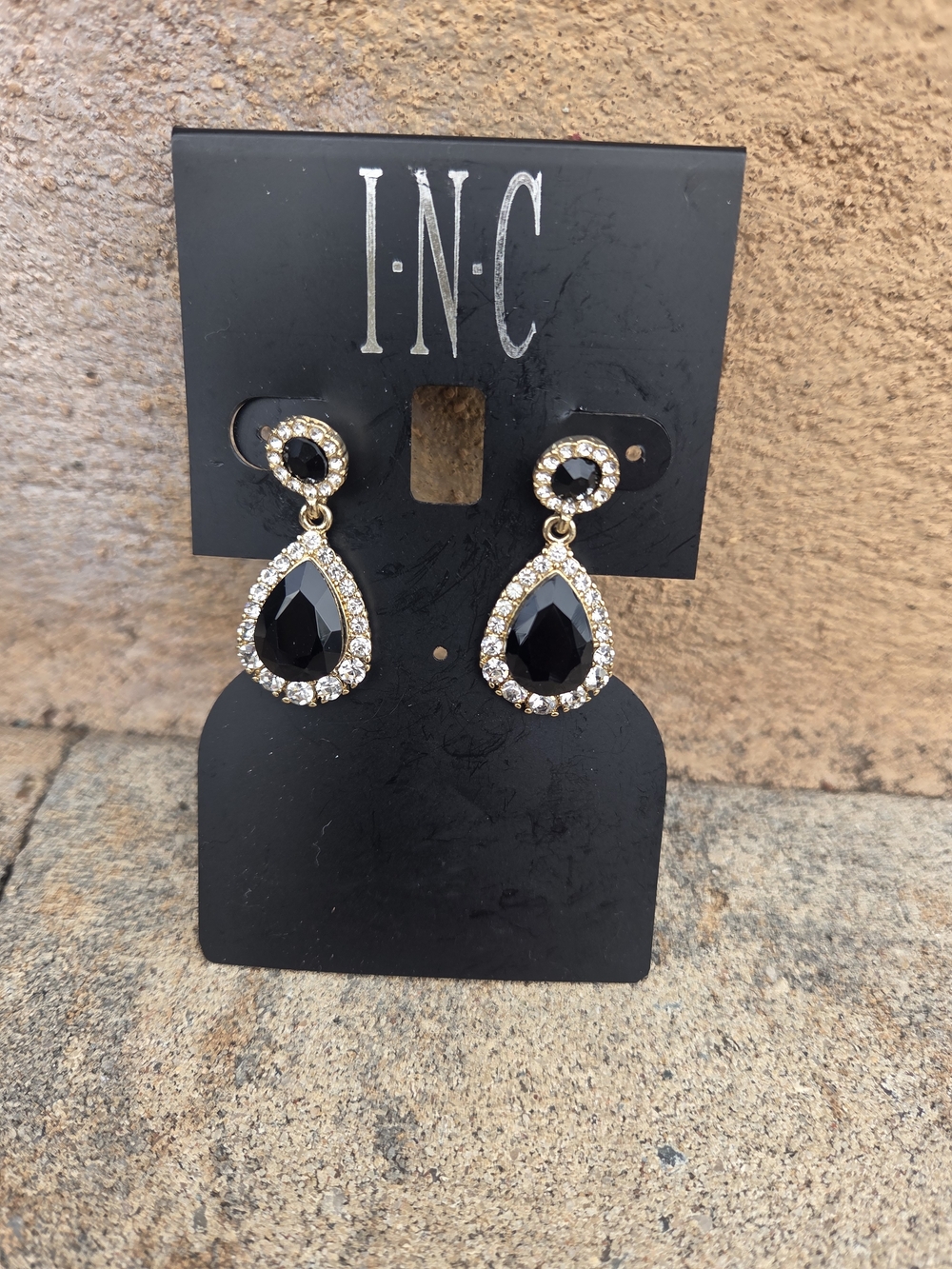Charter Club Gold-Tone Black Teardrop Halo Drop Earrings